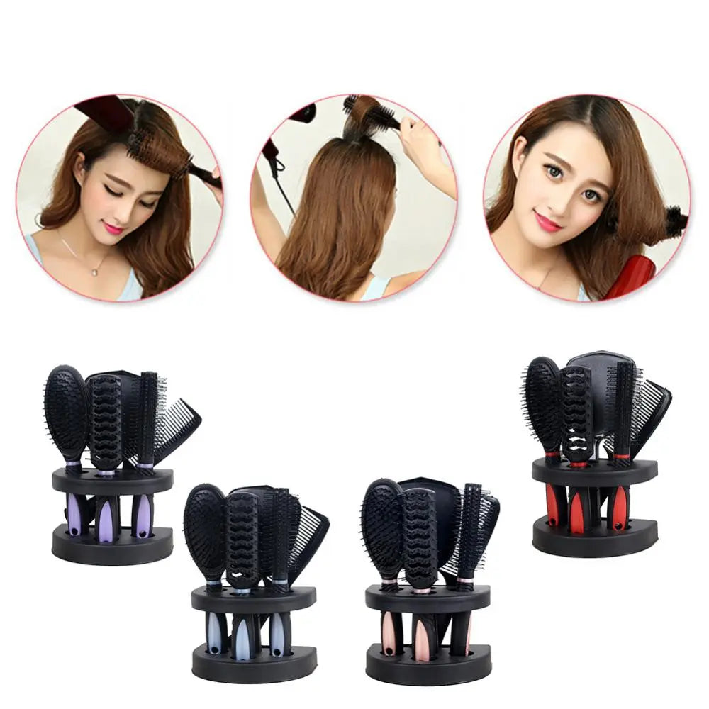 5Pcs Anti-Static Cushion Comb Brush Styling Set with Mirror