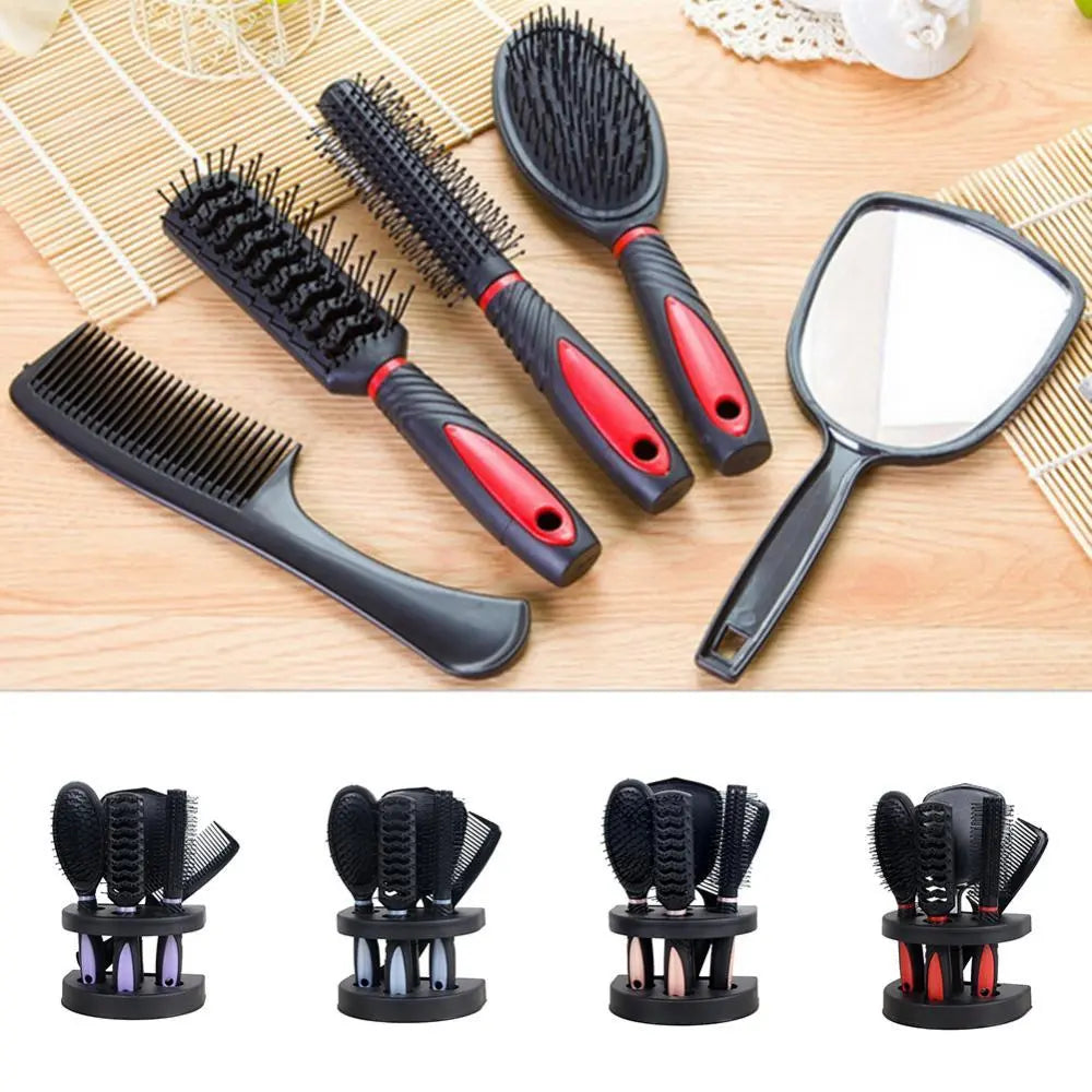 5Pcs Anti-Static Cushion Comb Brush Styling Set with Mirror