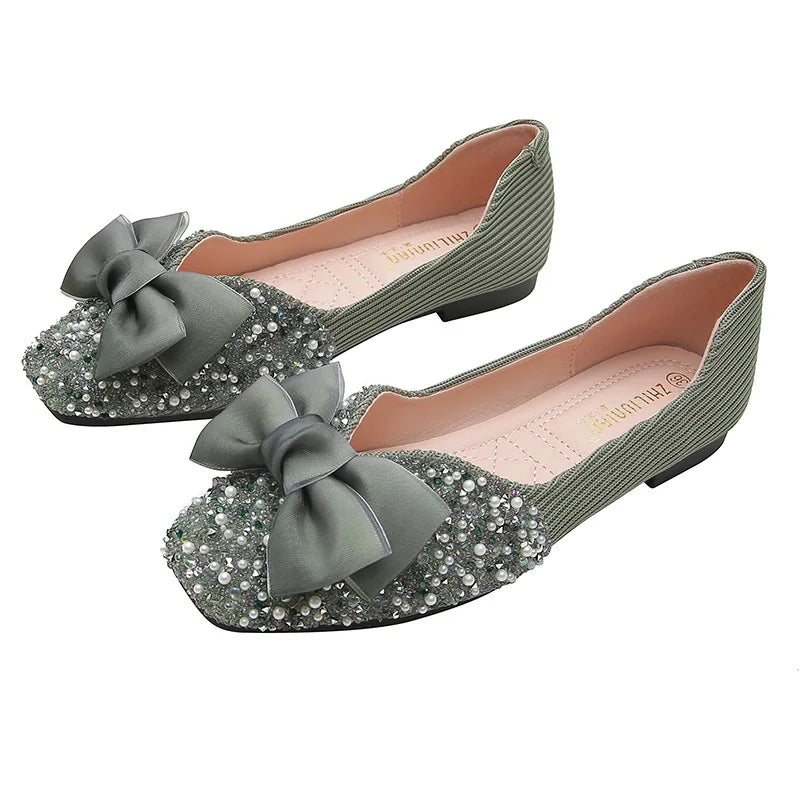 bowknot luxury pearl ballerina flats