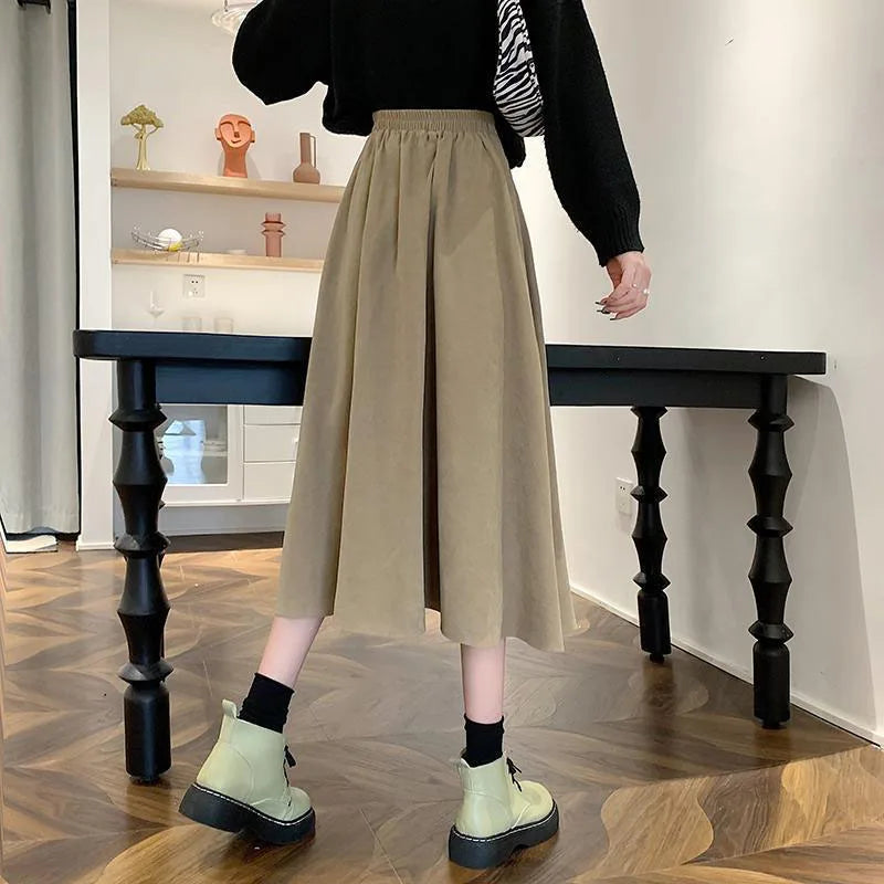 Lucyever Vintage Brown High Waist Pleated Skirt Women Korean Fashion College Style Long Skirt Ladies Autumn Casual A line Skirts