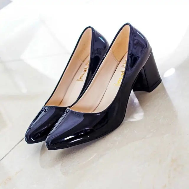 2021 New Women Pumps Black High heels 6cm Lady Patent leather Thick with Autumn Pointed Single Shoes Female Sandals Big 33-41