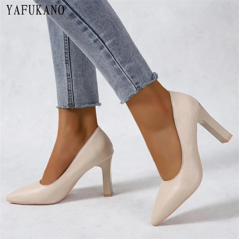 Classic Simple Point Toe Small Chunky Heeled Pumps Black Fashion Office Work Shoes Elegant Ladies Party Shoes Women's High Heels