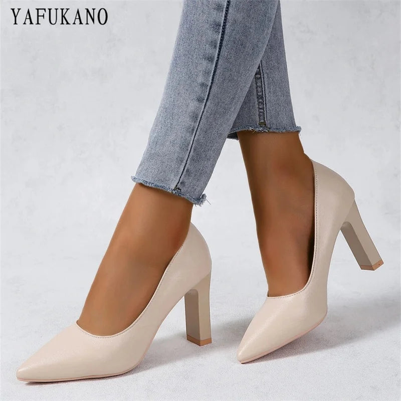 Classic Simple Point Toe Small Chunky Heeled Pumps Black Fashion Office Work Shoes Elegant Ladies Party Shoes Women's High Heels