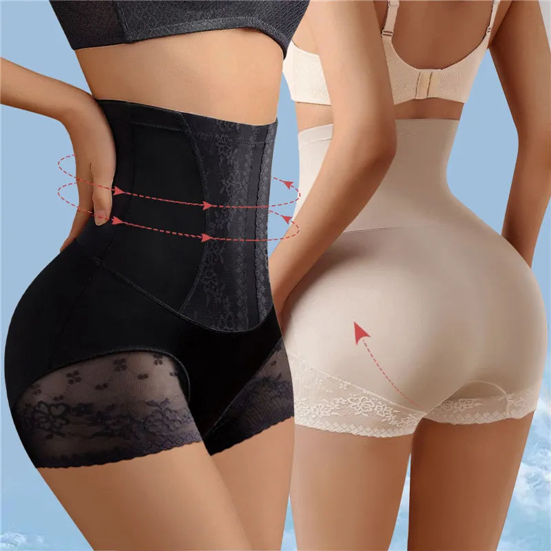 Women High Waist Control Panties Seamless Shapewear Briefs With Lace Slimming Shorts