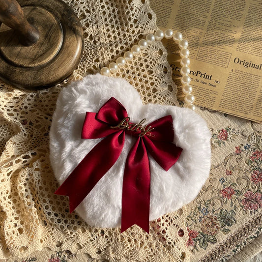 Original Homemade Lolita White Hand-Made Plush Heart  Crossbody Bag