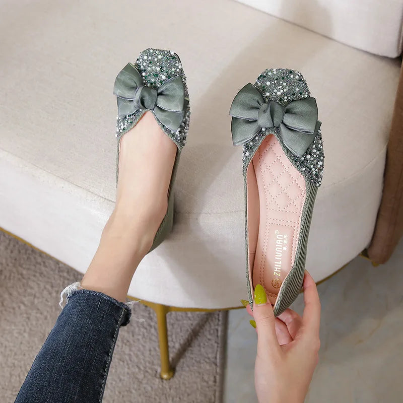 bowknot luxury pearl ballerina flats