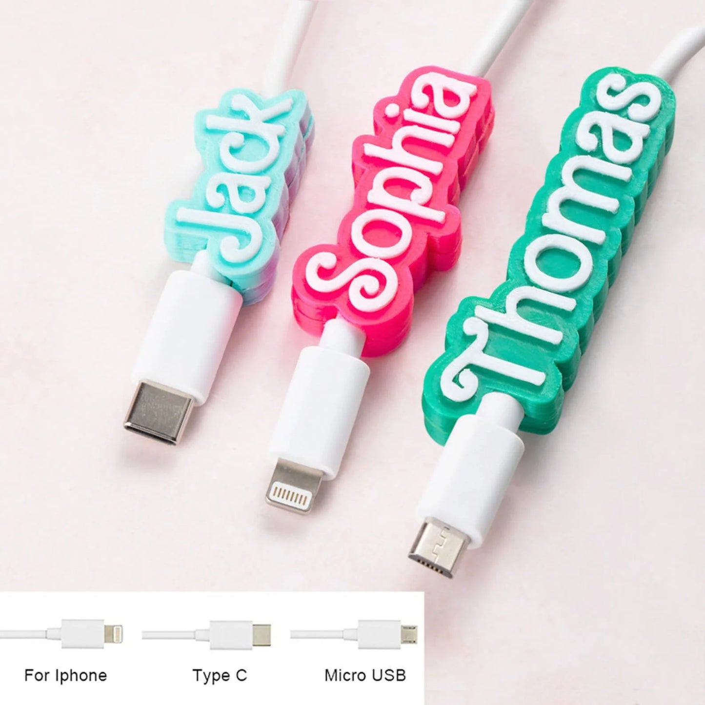 Custom 3D  Personalized Name Cable Clip for iPhone,Micro USB, or Type C