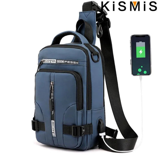 KISMIS Men's Multifunction  Messenger Bag Shoulder Cloth Chest Bags Crossbody Casual Man USB Charging Handbag