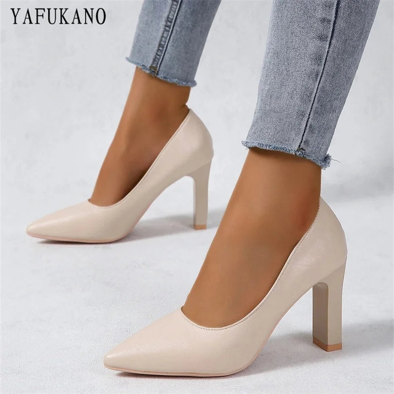 Classic Simple Point Toe Small Chunky Heeled Pumps Black Fashion Office Work Shoes Elegant Ladies Party Shoes Women's High Heels