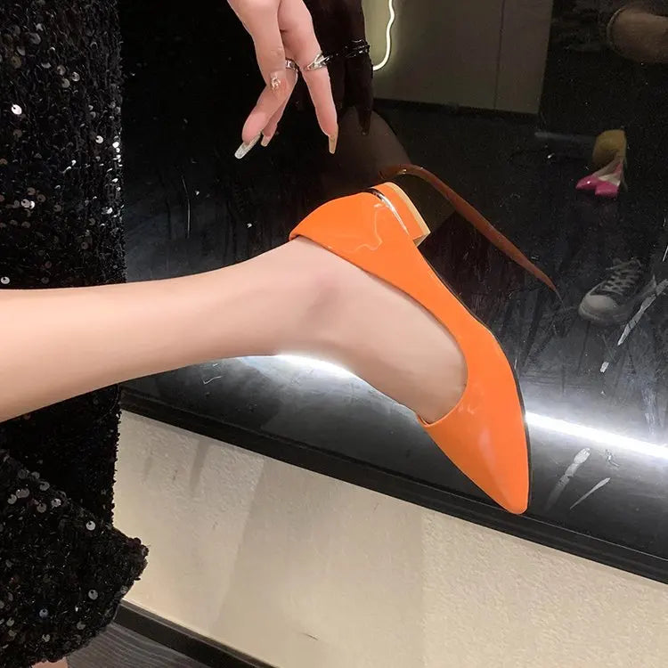 Women's Candy Color Pointy High Heel Shoes Fashion Everything Casual Chinese Heel Heels Solid Color Shoes for Women 33-43 Pumps