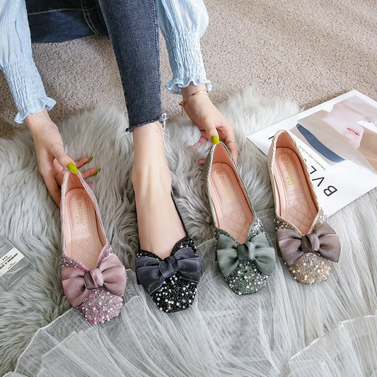 bowknot luxury pearl ballerina flats