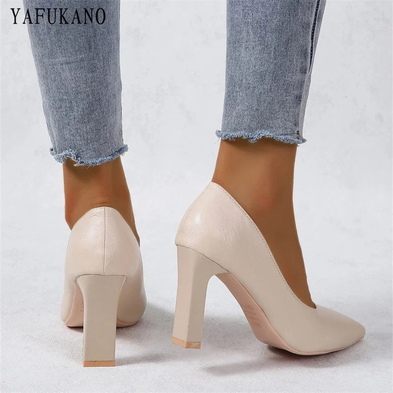 Classic Simple Point Toe Small Chunky Heeled Pumps Black Fashion Office Work Shoes Elegant Ladies Party Shoes Women's High Heels