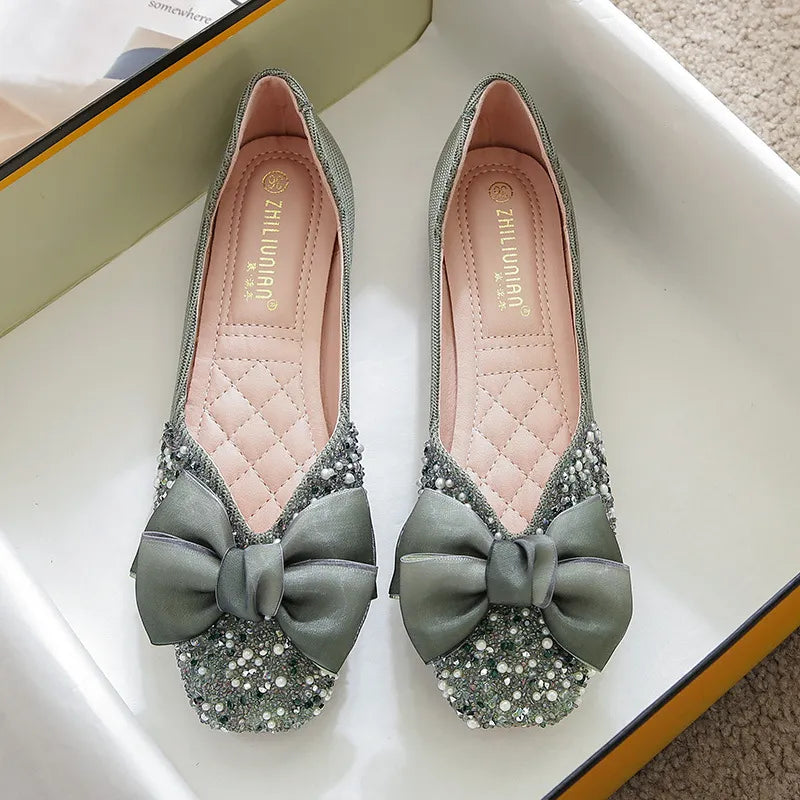 bowknot luxury pearl ballerina flats