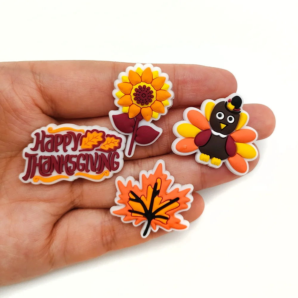 3-20Pcs ThanksGiving PVC Shoes Charms Pumpkin Corn Cake Sandals Buckle Accessories Shoe Decorations Unisex Gifts