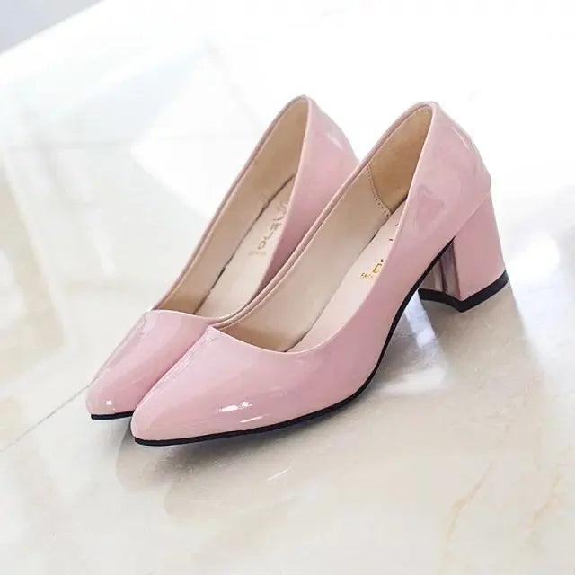 2021 New Women Pumps Black High heels 6cm Lady Patent leather Thick with Autumn Pointed Single Shoes Female Sandals Big 33-41