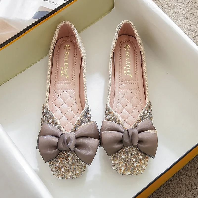 bowknot luxury pearl ballerina flats