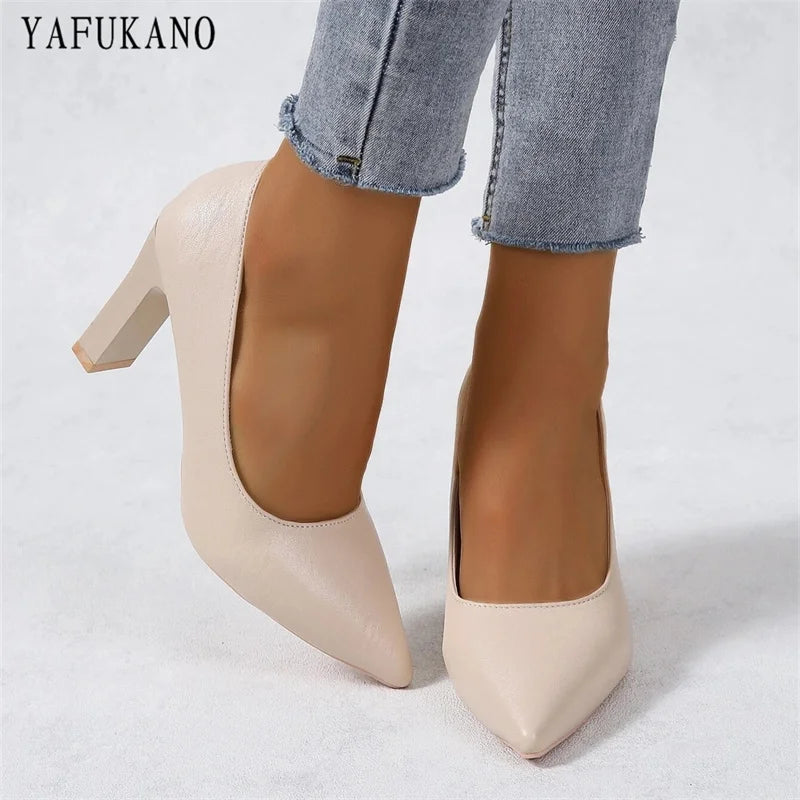 Classic Simple Point Toe Small Chunky Heeled Pumps Black Fashion Office Work Shoes Elegant Ladies Party Shoes Women's High Heels