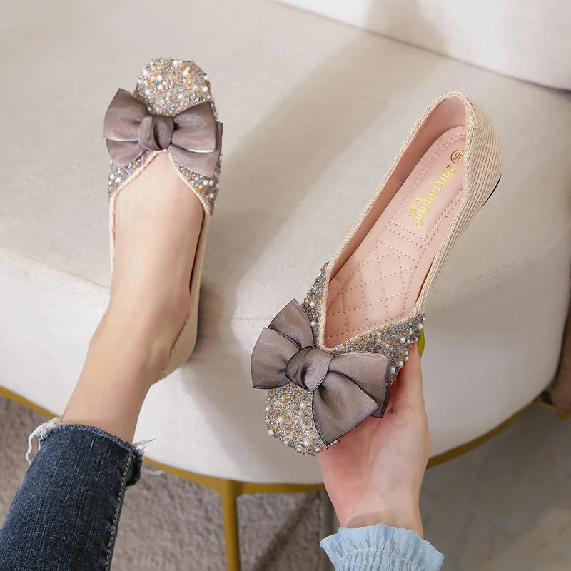 bowknot luxury pearl ballerina flats