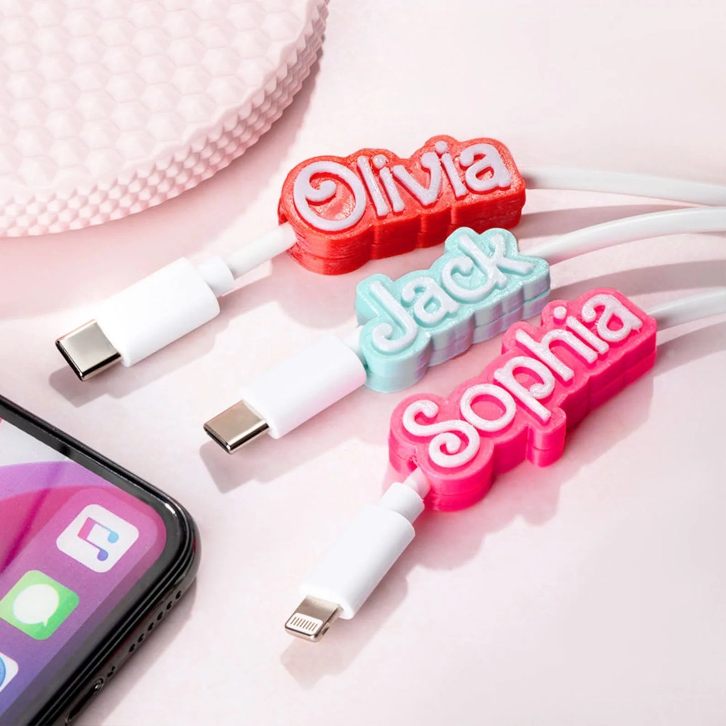 Custom 3D  Personalized Name Cable Clip for iPhone,Micro USB, or Type C